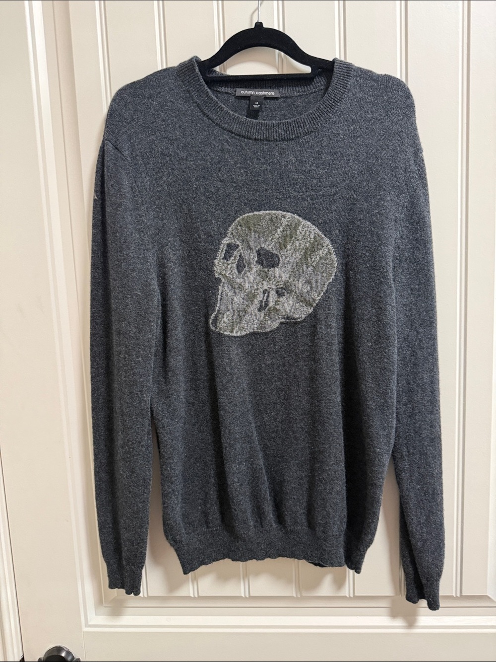 Autumn Cashmere Gray Crewneck Sweater with Light Gray Skull